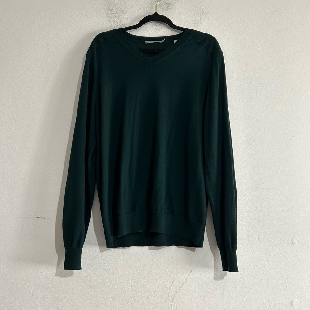 Vince Men's Merino Wool Elbow Patch V-Neck Sweater Large Minimalist Classic